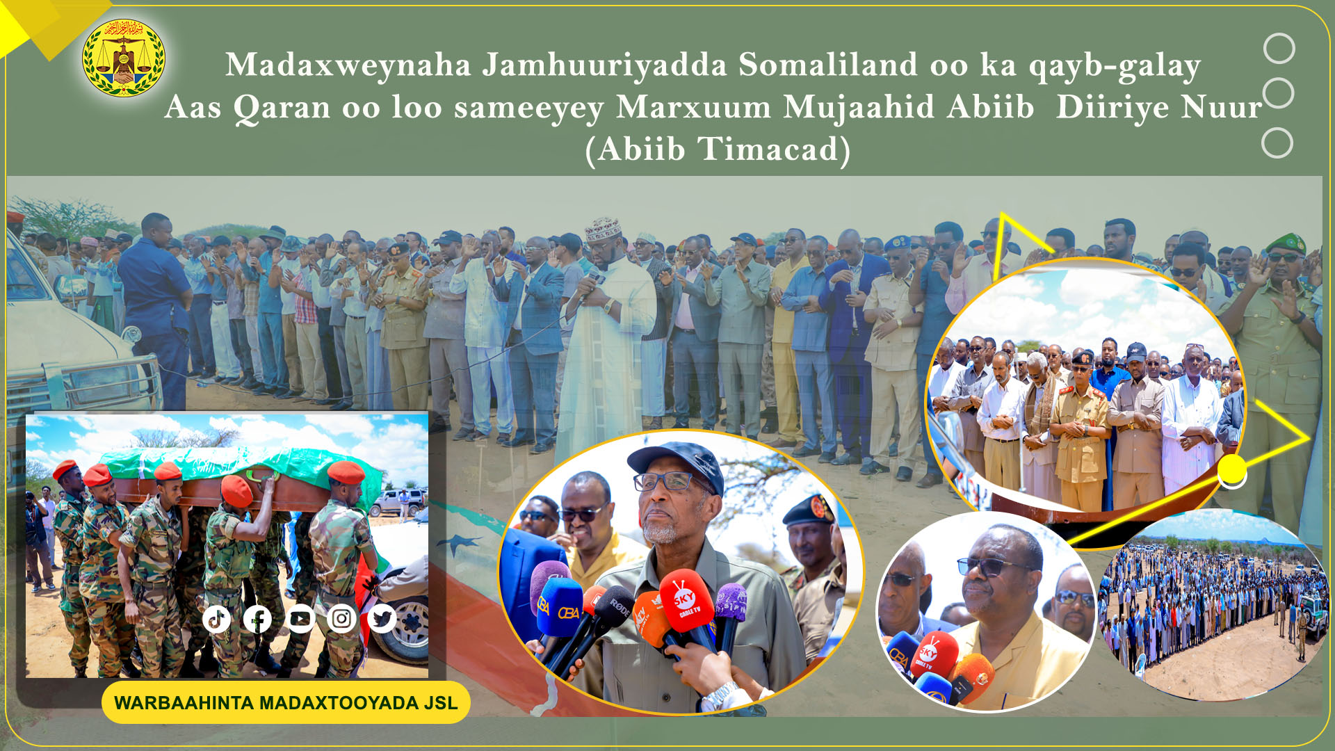 Madaxweynaha Jamhuuriyadda Somaliland oo ka qayb-galay Aas Qaran oo loo sameeyey Marxuum Mujaahid Abiib Diiriye Nuur (Abiib Timacad) oo lagu aasay Xabaalaha Baqiic ee Hargeysa.